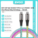 Dây cáp sạc nhanh trong suốt Bwoo PD65W Type-C sang Type-C | Dây Led | Dài 1M - X278 
