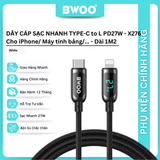  Dây cáp sạc nhanh Bwoo PD27W Type-C to Lightning | Dây Dù | Dài 1.2M - X276 