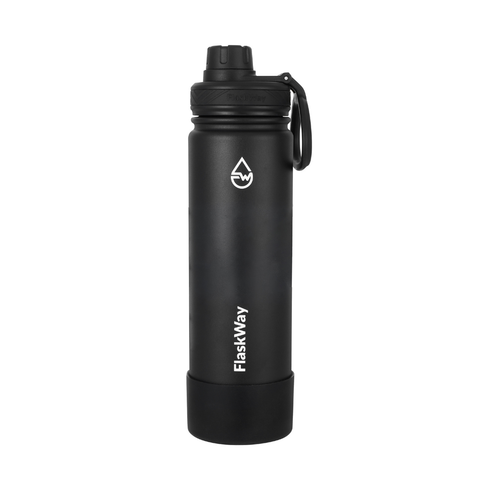 Bình giữ nhiệt FlaskWay màu đen Night Black 650ml (22oz) có đế lót silicone boot