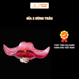 Đĩa pha lê 2 sừng trâu màu hồng 