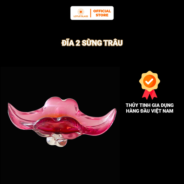  Đĩa pha lê 2 sừng trâu màu hồng 