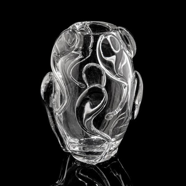  Lọ Hoa, Bình Hoa Pha Lê Cong Đều Gắn Nòng Nọc Trắng 