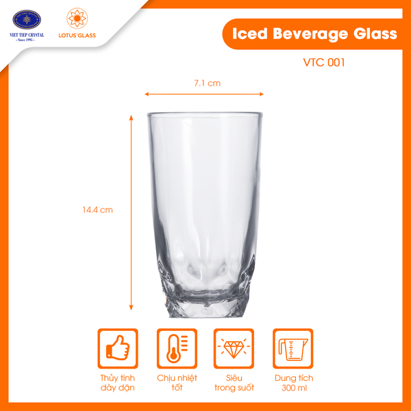  Bộ 6 cốc nước giải khát thủy tinh hoa văn kim cương Lotus Glass VTC001 