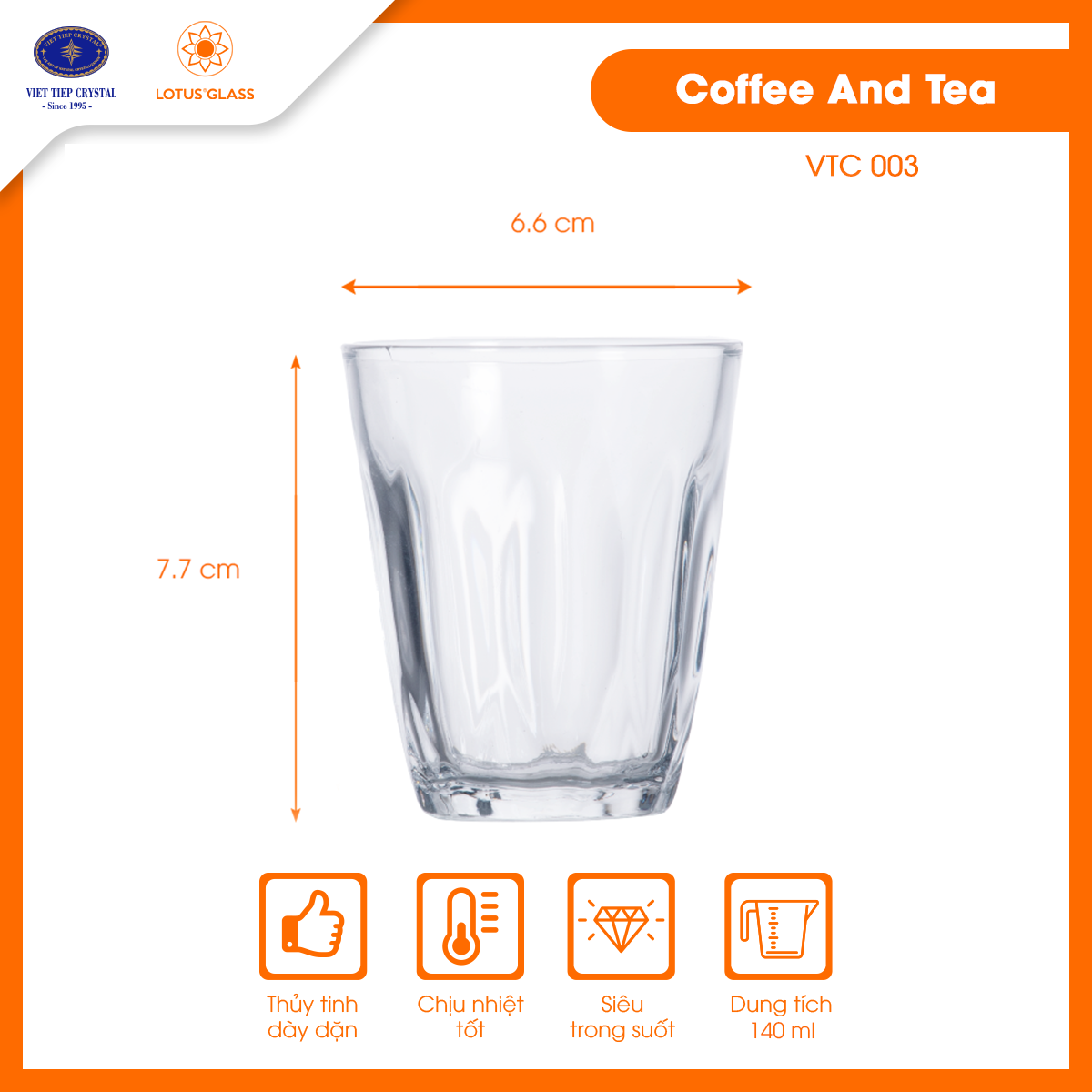  Bộ 6 cốc trà - cà phê thủy tinh Lotus Glass VTC003 