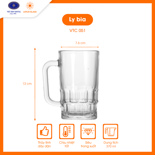  Bộ 6 cốc bia thủy tinh có quai Lotus Glass VTC051 