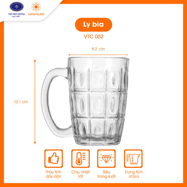  Bộ 6 cốc bia thủy tinh có quai Lotus Glass VTC052 