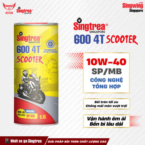 Nhớt xe máy Singtrea 600 4T Scooter 10W40 SP/MB Lon 0.8L