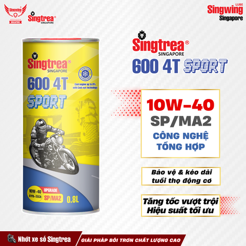 Nhớt xe máy Singtrea 600 4T Sport 10W40 SP/MA2 Lon 0.8L