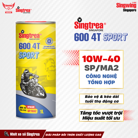 Nhớt xe máy Singtrea 600 4T Sport 10W40 SP/MA2 Lon 1L