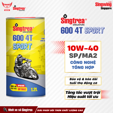 Nhớt xe máy Singtrea 600 4T Sport 10W40 SP/MA2 Lon 1.2L