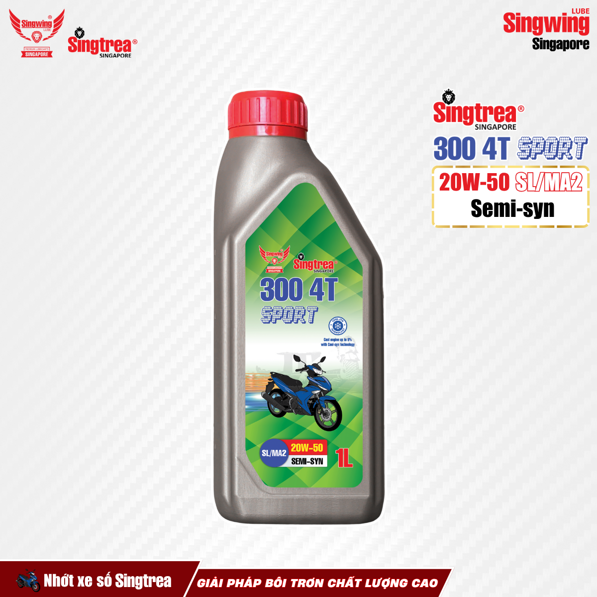 Nhớt xe máy Singtrea 300 4T Sport 20W50 1L XÁM (NEW) – Dầu nhớt