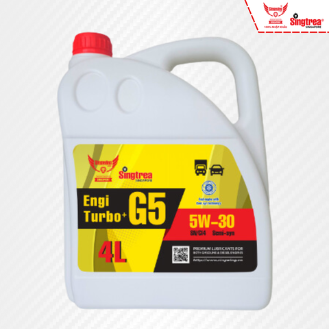Nhớt xe ô tô SINGTREA ENGI TURBO+ G5 5W30 SN/CI4 SEMI-SYN 4L