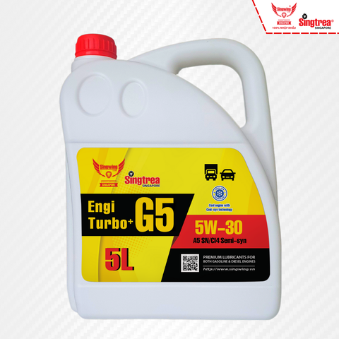 Nhớt xe ô tô SINGTREA ENGI TURBO+ G5 5W30 SN/CI4 SEMI-SYN 5L