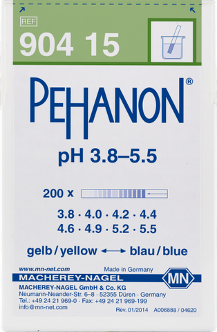  Que thử pH dùng cho các mẫu màu, PEHANON 3.8–5.5  <br> P/N: 90415 <br> Quy cách: 200 cái/hộp 