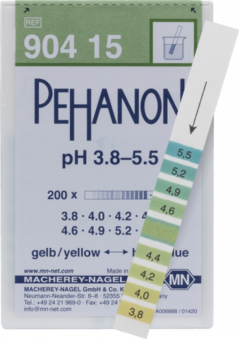  Que thử pH dùng cho các mẫu màu, PEHANON 3.8–5.5  <br> P/N: 90415 <br> Quy cách: 200 cái/hộp 