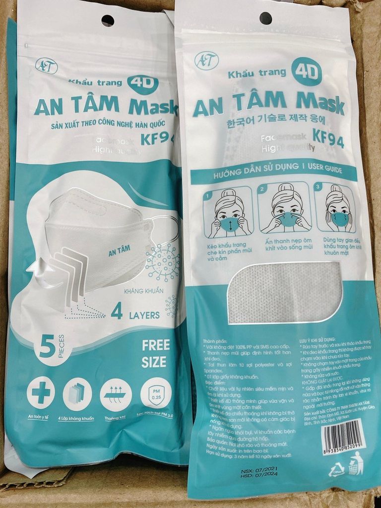Set 3 Gói Khẩu Trang 4D An Tâm Mask KF94 Gói 5 Cái 4 Lớp - 210821KTAT