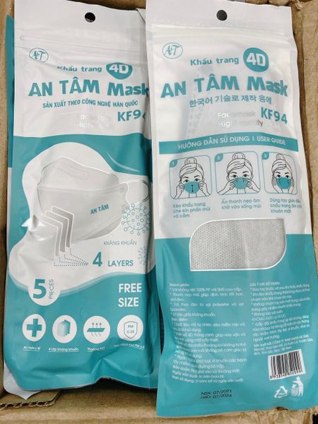  Set 3 Gói Khẩu Trang 4D An Tâm Mask KF94 Gói 5 Cái 4 Lớp - 210821KTAT 