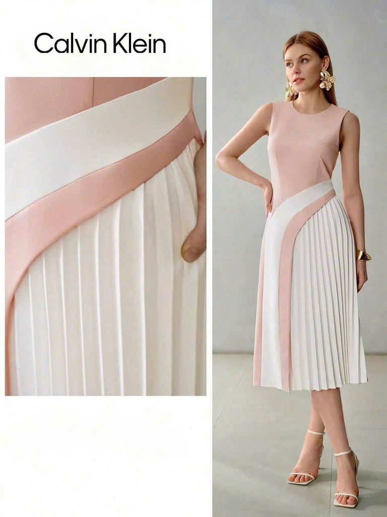 Đầm CK SN Dập Ly Phối Màu-TPSRD040325