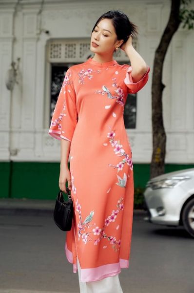  Áo Dài Cách Tân Katosa Màu Cam-ADAT15010C 