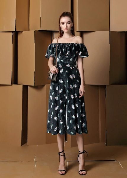  Jumpsuit Vnxk EX Nhung Hoa 1 Màu Đen-D2AT18010 