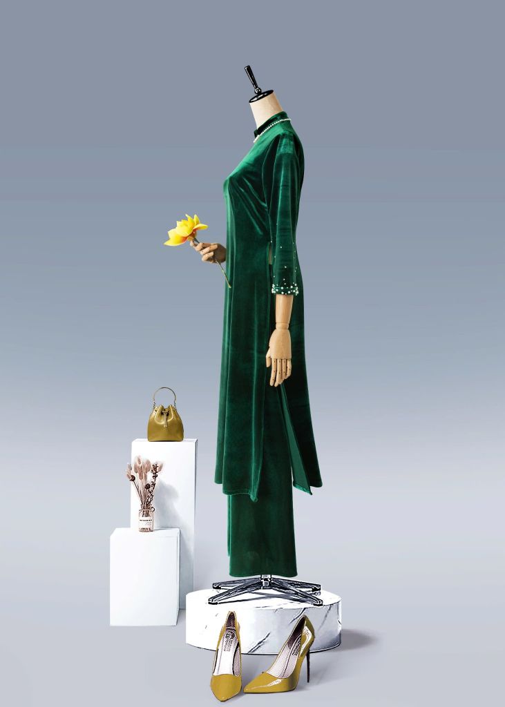 Áo Dài Mentosa Nhung Ngọc Trai-MTS211122402