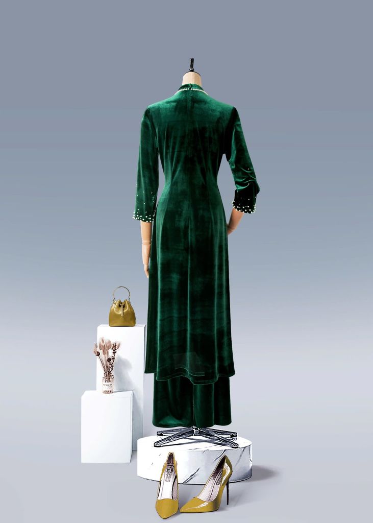 Áo Dài Mentosa Nhung Ngọc Trai-MTS211122402