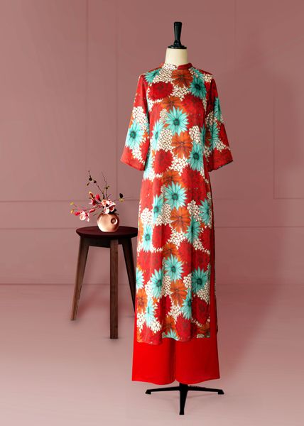  Áo Dài Cách Tân Katosa Màu Hoa Đá-ADAT15010HD 