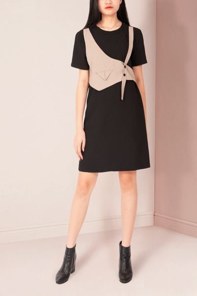  Đầm Katosa Ngắn Tay Phối Ghi Lê-KTS221111 