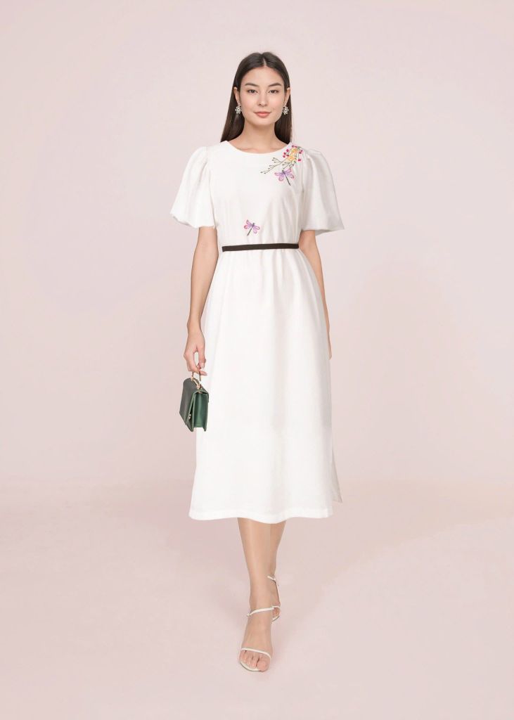 Đầm Katosa Linen Tay Phồng Thêu Chuồn Chuồn-KTS32202242