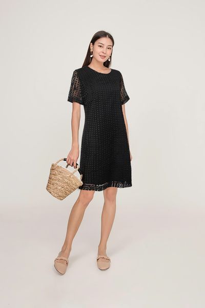  Đầm Katosa ren ô vuông đen-KTS32409243 