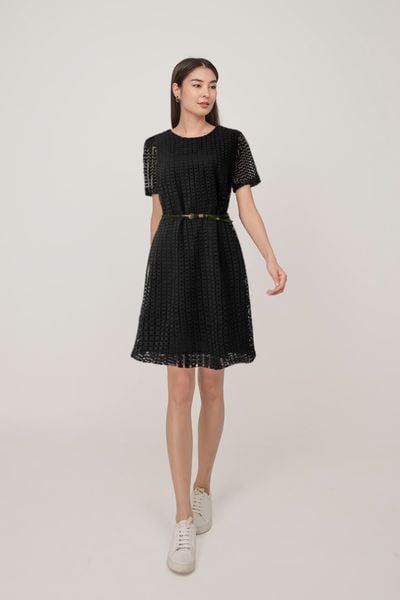  Đầm Katosa ren ô vuông đen-KTS32409243 