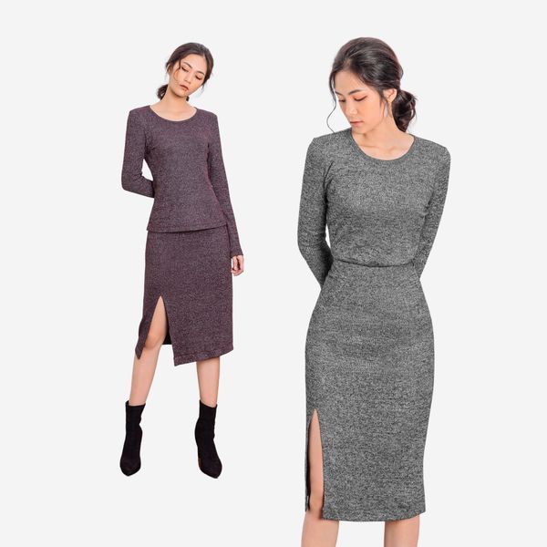  Set Len Wilfred Áo Dài Tay + Chân Váy Xẻ - D2011091219 