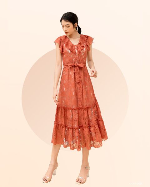  Đầm Ren Mentosa Cổ V Bèo - K1M11220720 