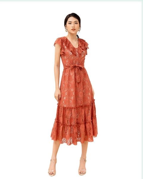  Đầm Ren Mentosa Cổ V Bèo - K1M11220720 