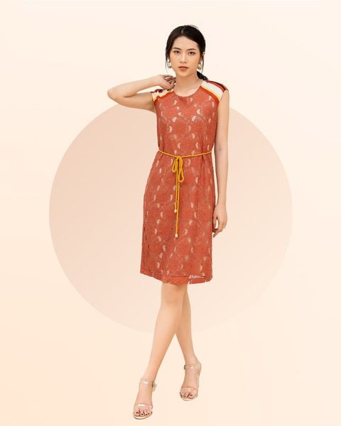  Đầm Ren Mentosa Form Suông Vai Phối Sọc - K1M11230720 