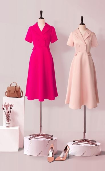  Đầm Katosa Cổ Vest Tay Ngắn 2 Màu-KTS230201 