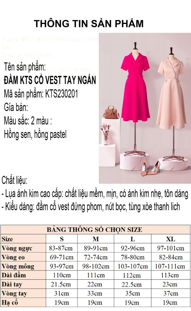 Đầm Katosa Cổ Vest Tay Ngắn 2 Màu-KTS230201