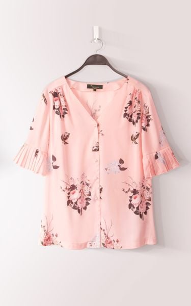  Áo Katosa 1 Màu Tay Áo Dập Ly Phối Họa Tiết-KTS2300104A 