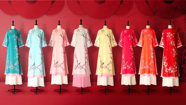  Áo Dài Hoa Đào Nhiều Màu-TPSRFAD1222 