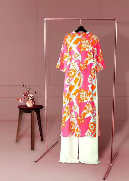  Áo Dài Cách Tân Katosa Màu Hoa Cam Hồng-ADAT15010CH 