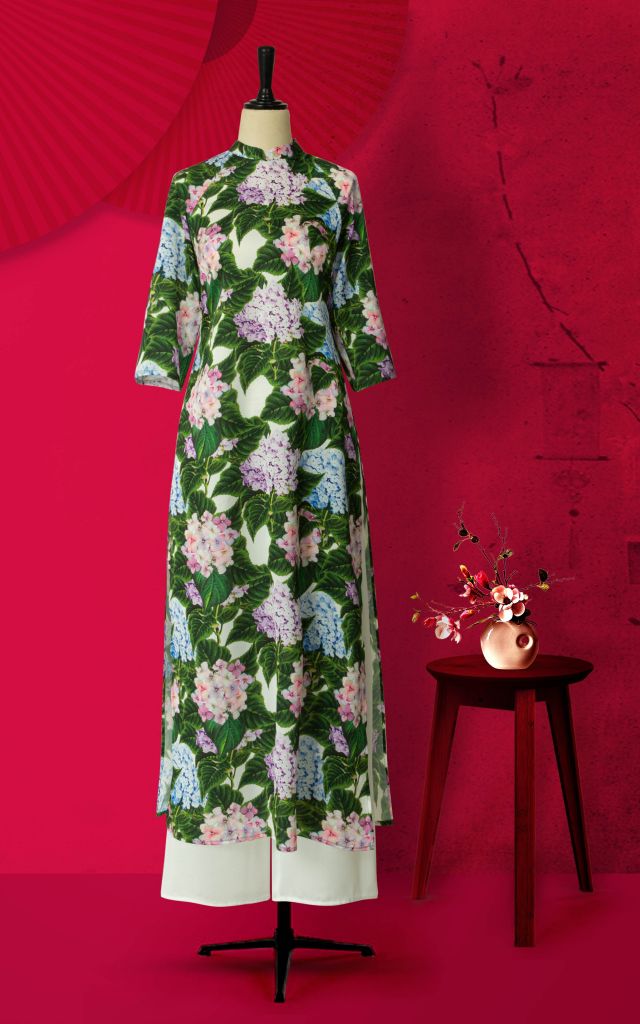 Áo Dài Cách Tân Katosa Màu Hoa Cẩm Tú Cầu-KTS221511CT