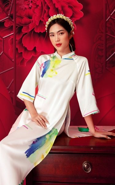  Áo Dài Cách Tân Katosa Loang Trắng-KTS221511LT 