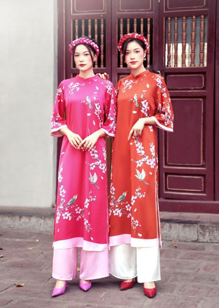  Áo Dài Hoa Đào Nhiều Màu-TPSRFAD1222 