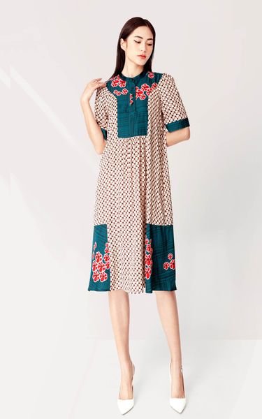  Đầm Vnxk CM Suông Phối Họa Tiết-SXT290922 