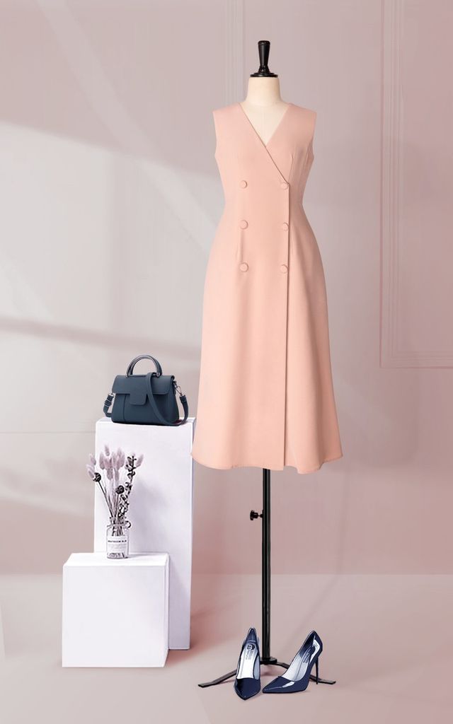 Đầm Katosa Cổ Tim Sát Nách Dáng Xòe Phối Nút-KTS231501