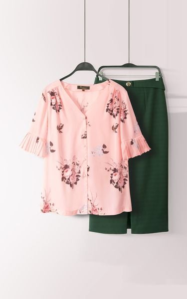  Áo Katosa 1 Màu Tay Áo Dập Ly Phối Họa Tiết-KTS2300104A 