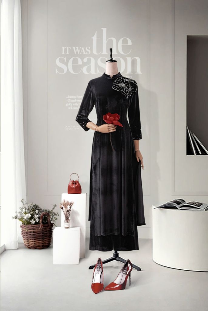 Áo Dài Mentosa Nhung Ngọc Trai-MTS211122402