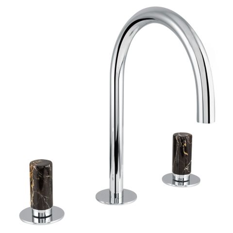  Vòi lavabo gắn trên boong 3 lỗ Sestriere có tay gạt bằng đá cẩm thạch đen 
