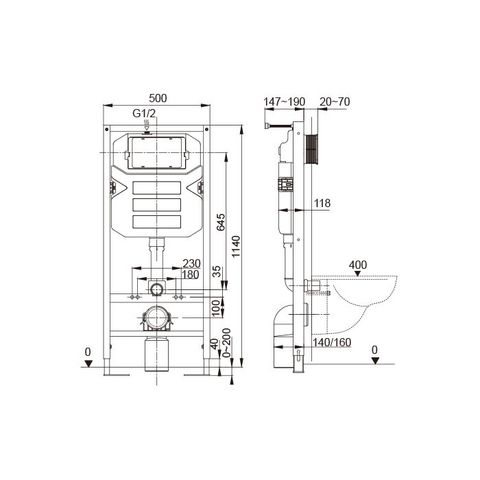  Khung két nước âm tường cơ chế khí nén 