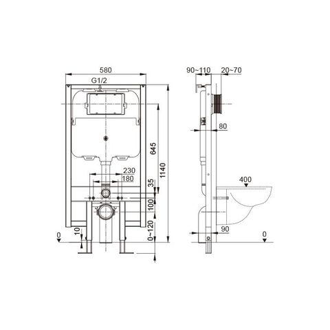  Khung két nước âm tường cơ chế khí nén 